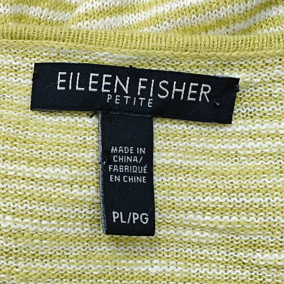 Eileen Fisher Organic Linen Cotton Bateau Sweater Petite Large Yellow Striped - Picture 7 of 8